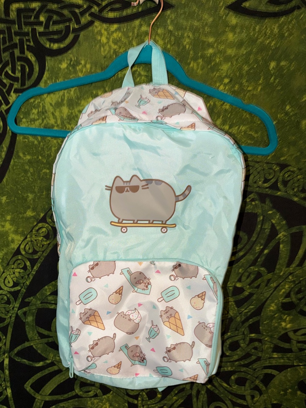 Pusheen Mint Green Skateboard & Ice Cream Print Backpack